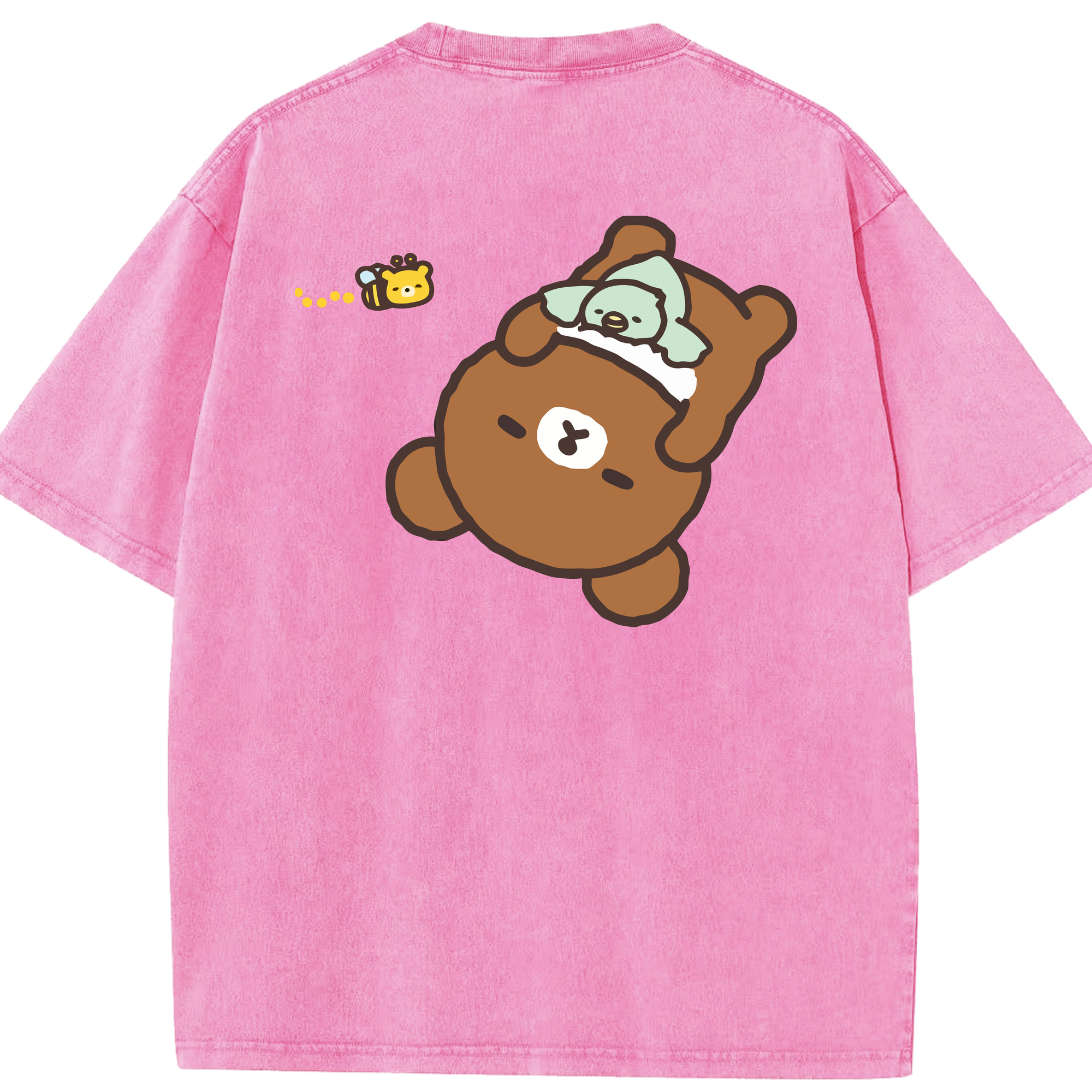 （画像用） リラックマ リラックマ キイロイトリ Rilakkuma Korilakkuma Kiiroitori 綿100% ヴィンテージ風 半袖Tシャツ（背面プリント）